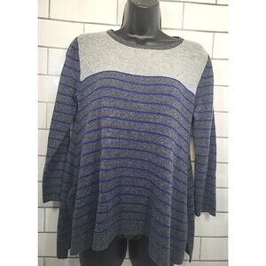 Philosophy Sweater Womens Medium Blue Gray Cashmere Striped Quiet Luxury Knit